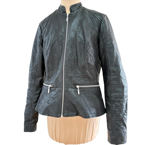 Baccini Jackets & Blazers - jacket leather BACCINI S black soft zip front zip pockets peplum hem vintage